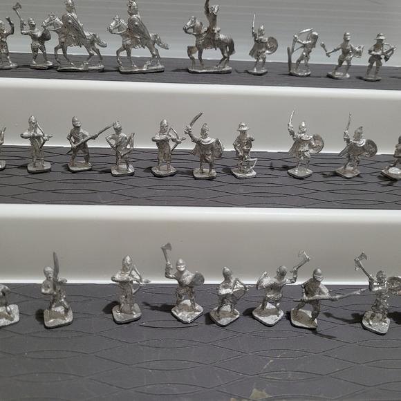 Art Rare Lot Of 5 Ncn Mini Pewter Figurines Warriors Medieval Era